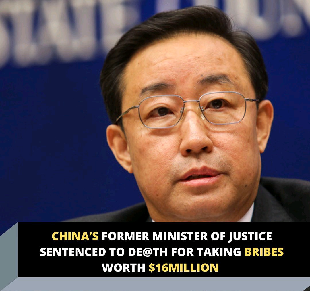 China former Minister of Justice sentenced to death for taking bribes worth $16million